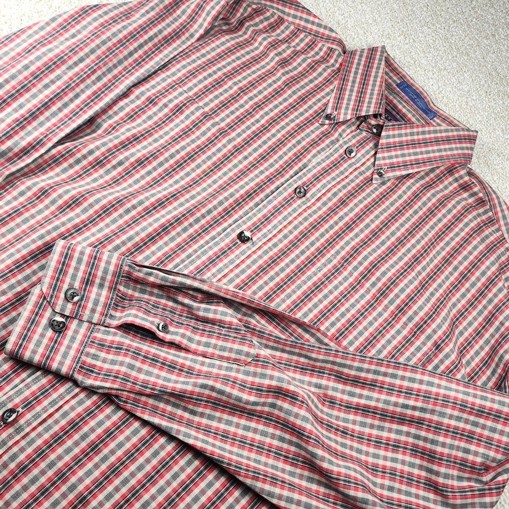Chatham Cloth by Enro Shirt Men XL Red Plaid Cotton Blend Button Down Long Slv